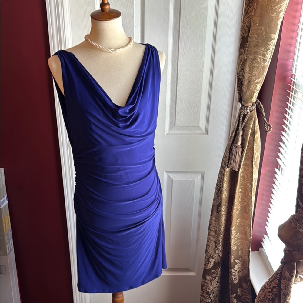 Lauren Ralph Lauren Blue Asymmetrical Draped Mini Dress